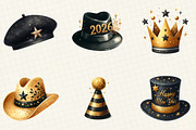 Black and Gold New Year Hat Clipart, an Illustration by DreamCafeArt (Thumbnail 5 of 8)