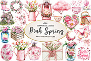 Watercolor Pink Spring Clipart, an Illustration by CreationArt (Thumbnail 1 of 5)