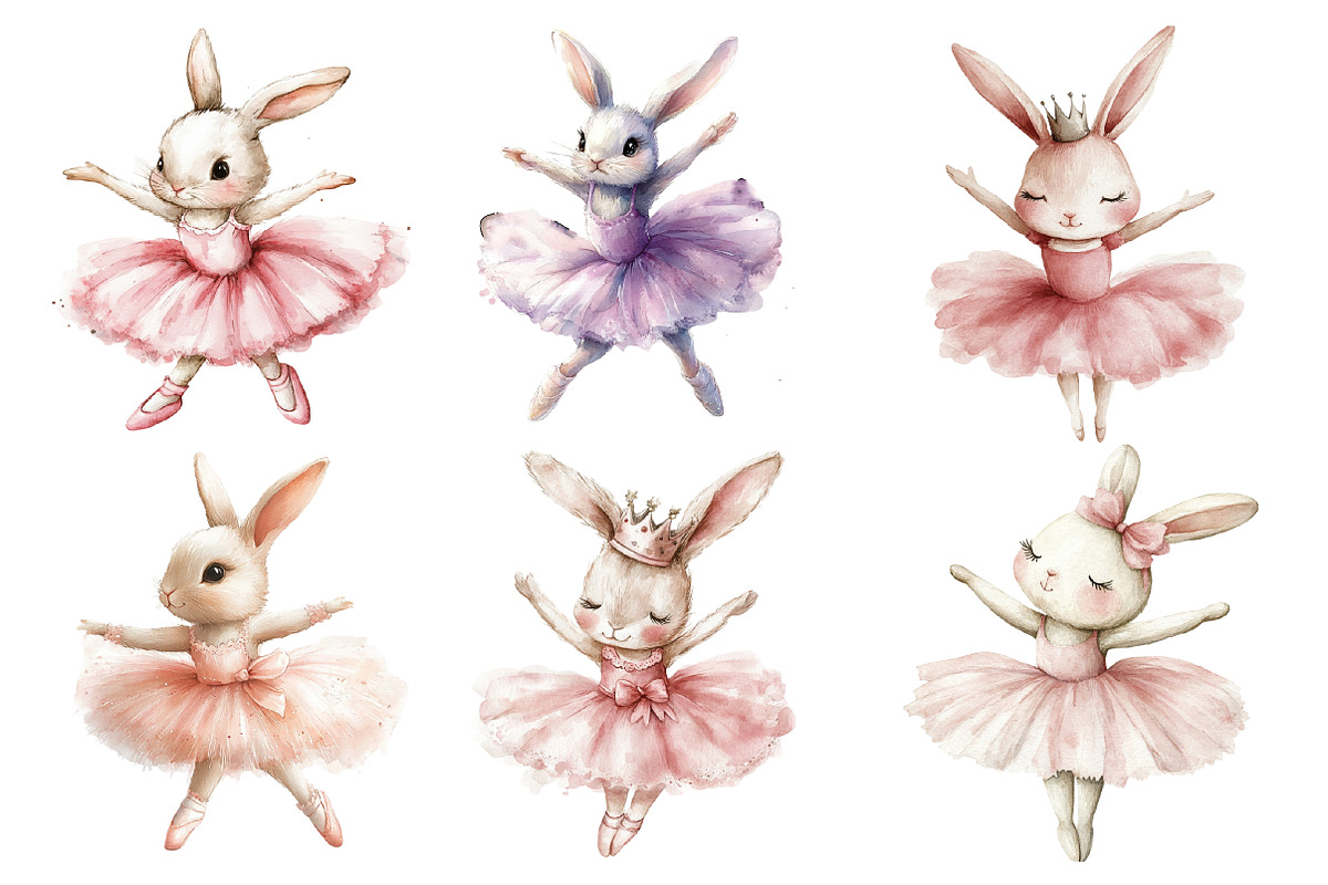 Watercolor Ballerina Bunny Clipart, an Illustration by SinaCreation (Photo 3 of 5)