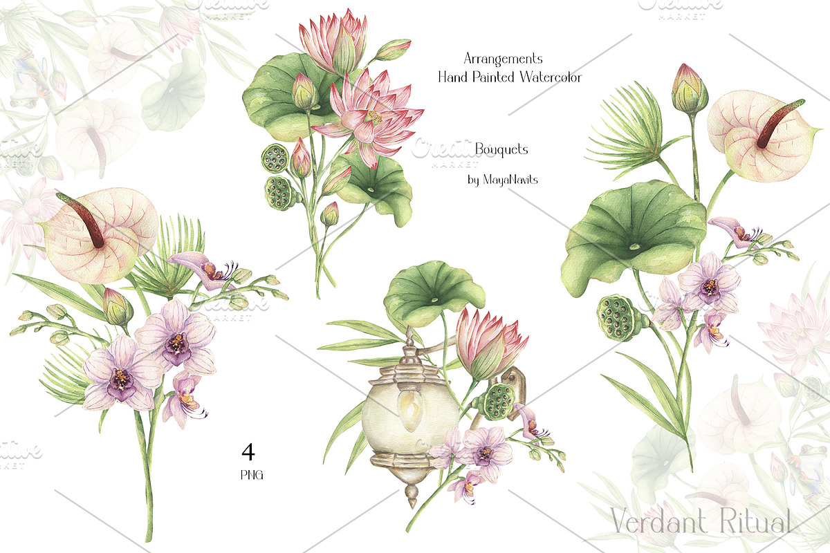 Watercolor Verdant Ritual Collection, a Decorative Illustration by MayaNavits (Photo 6 of 13)