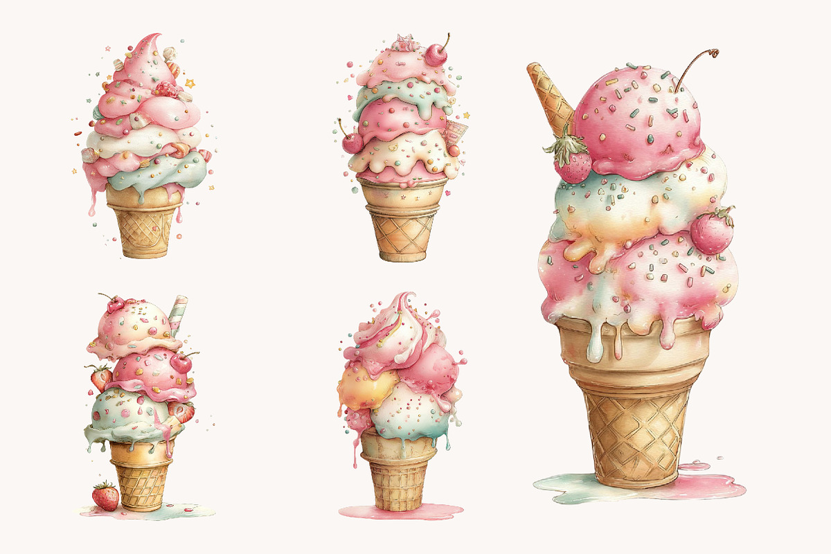 Whimsical ice cream Clipart, a Seasonal Illustration by Designworld (Photo 6 of 10)