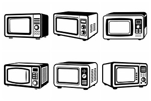 six distinct microwave ovens, an Object Graphic by Billah Hub