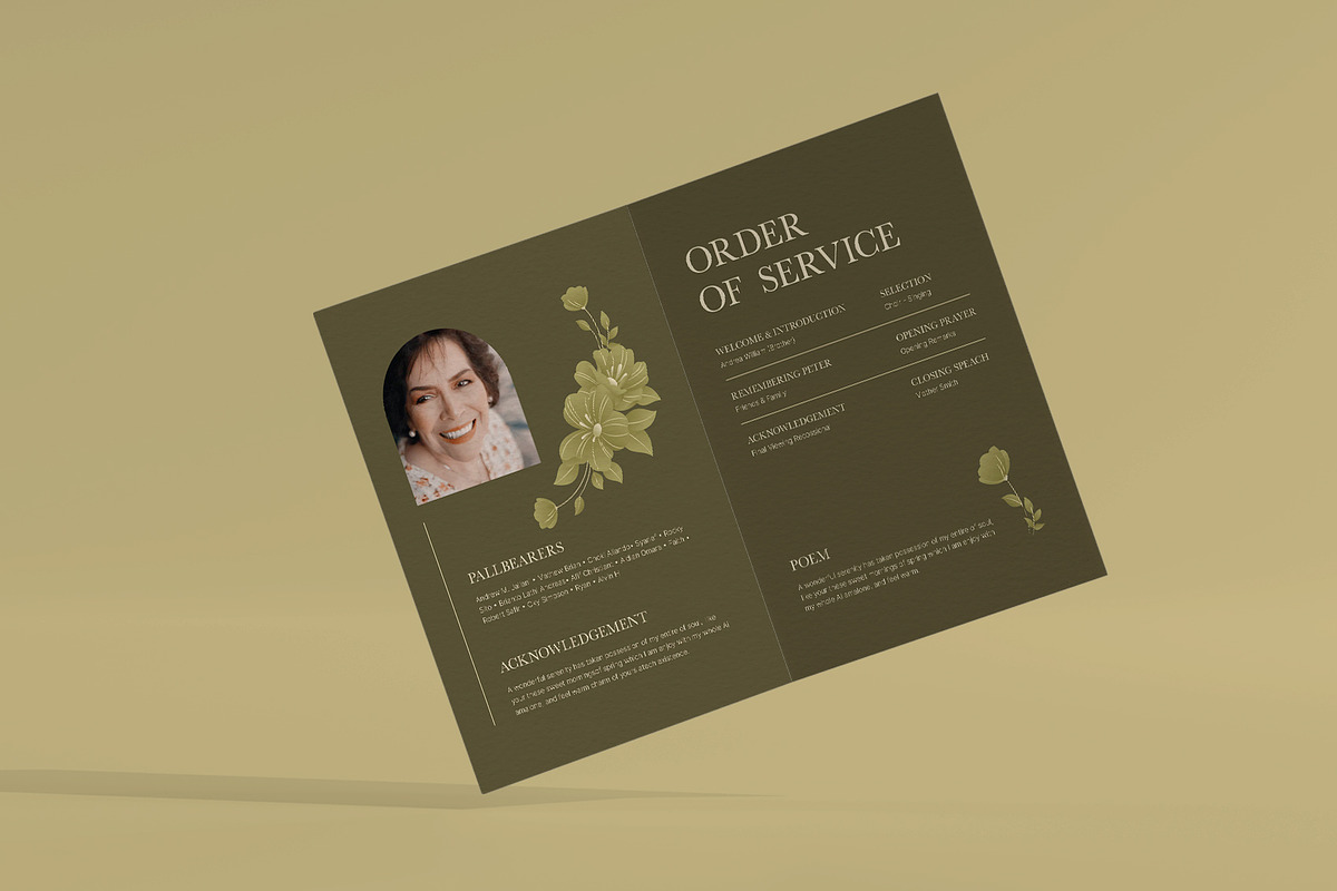 Green Floral Funeral Program, a Brochure Template by Neermana (Photo 3 of 4)