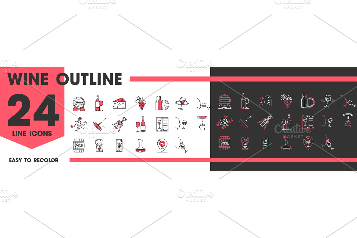 Wine outline icons, winery, a Food Illustration by Vector Tradition