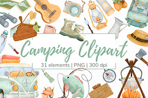 Summer camping  digital clipart