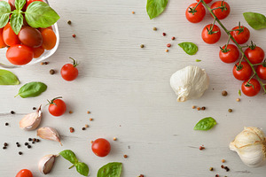 Fresh Mediterranean Ingredients on White Wooden Background, a Food & Drink Photo by Davizro's Market