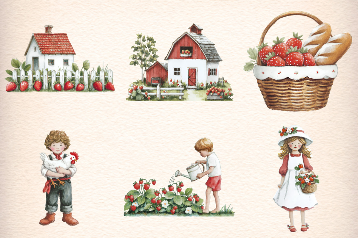 Strawberry Cottage Spring Watercolor, an Illustration by Digital Artistic99 (Photo 2 of 11)