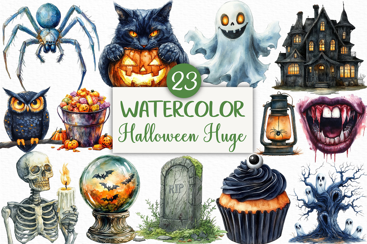 Watercolor Halloween Huge Clipart, an Illustration by Craft Nest (Photo 1 of 6)