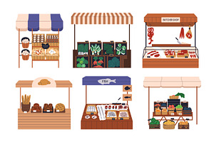 Farmers market stalls with food set, a Food Illustration by Good Studio