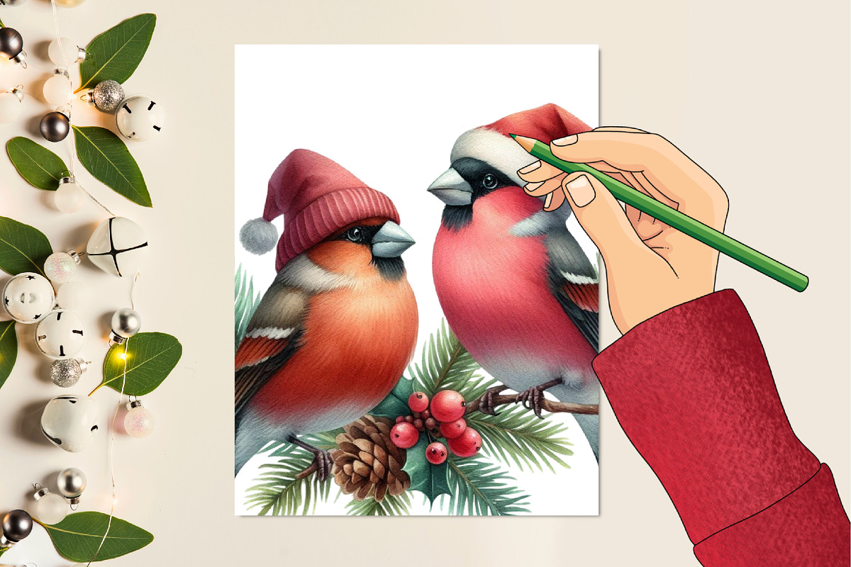 Christmas Grosbeak Birds PNG, an Illustration by Designking (Photo 2 of 4)