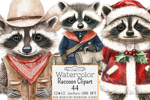 Watercplor Raccoon Clipart, a Seasonal Illustration by Design Market