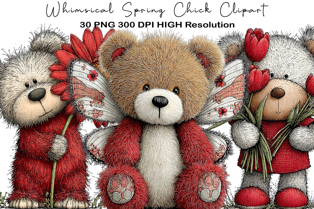 Whimsical Spring Teddy Bear Clipart, an Illustration by Black Bird Studio (Photo 1 of 5)