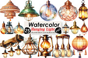 Watercolor Hanging Light Clipart, an Illustration by Black Bird Studio (Thumbnail 1 of 6)