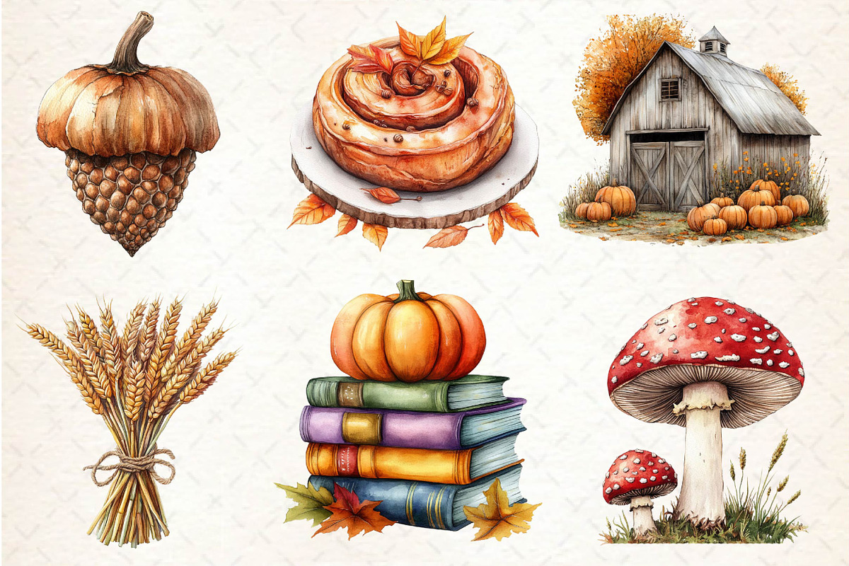 Watercolor Autumn Fall Clipart, an Illustration by Dream Creation (Photo 3 of 7)