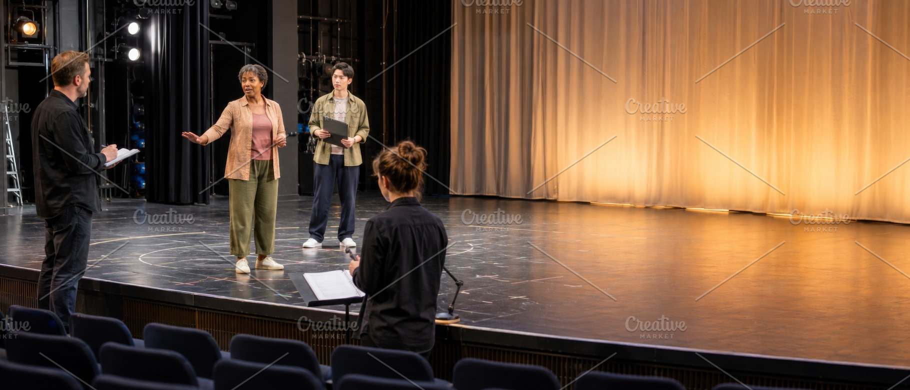 Theatre rehearsal on stage during fa, a Photo by Dvoevnore photos