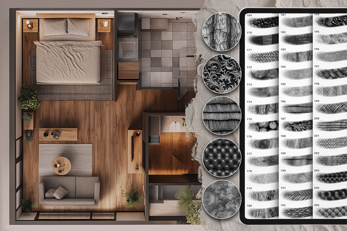 Procreate Interior texture brushes, a Brush Add-On by Revabrush (Photo 6 of 7)