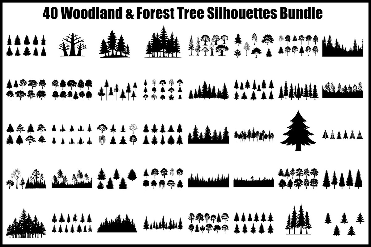 Woodland & Forest Tree Silhouettes B, an Illustration by jahid234 (Photo 1 of 41)