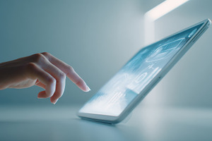Touching a tablet in a bright room, a Photo by Beautiful things