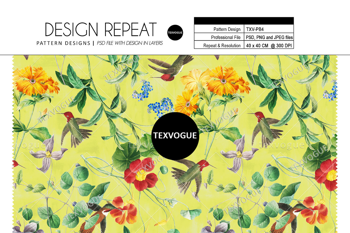 Flowers and Bird - Seamless Patterns, a Pattern Graphic by texvogue (Photo 3 of 10)