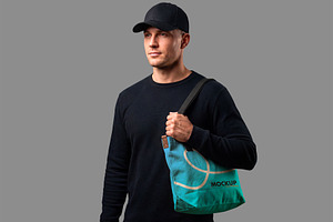 Canvas Tote Bag Mockup with Man