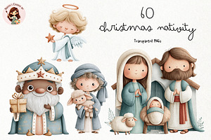 Cute Christmas Nativity Clipart, a Seasonal Illustration by Nicolle's Colorful Art