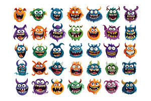 Monster faces cartoon vector set, an Animal Illustration by Onyx