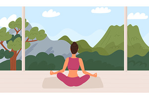 Girl meditates or does yoga sitting, a Person Illustration by Vectorbuum