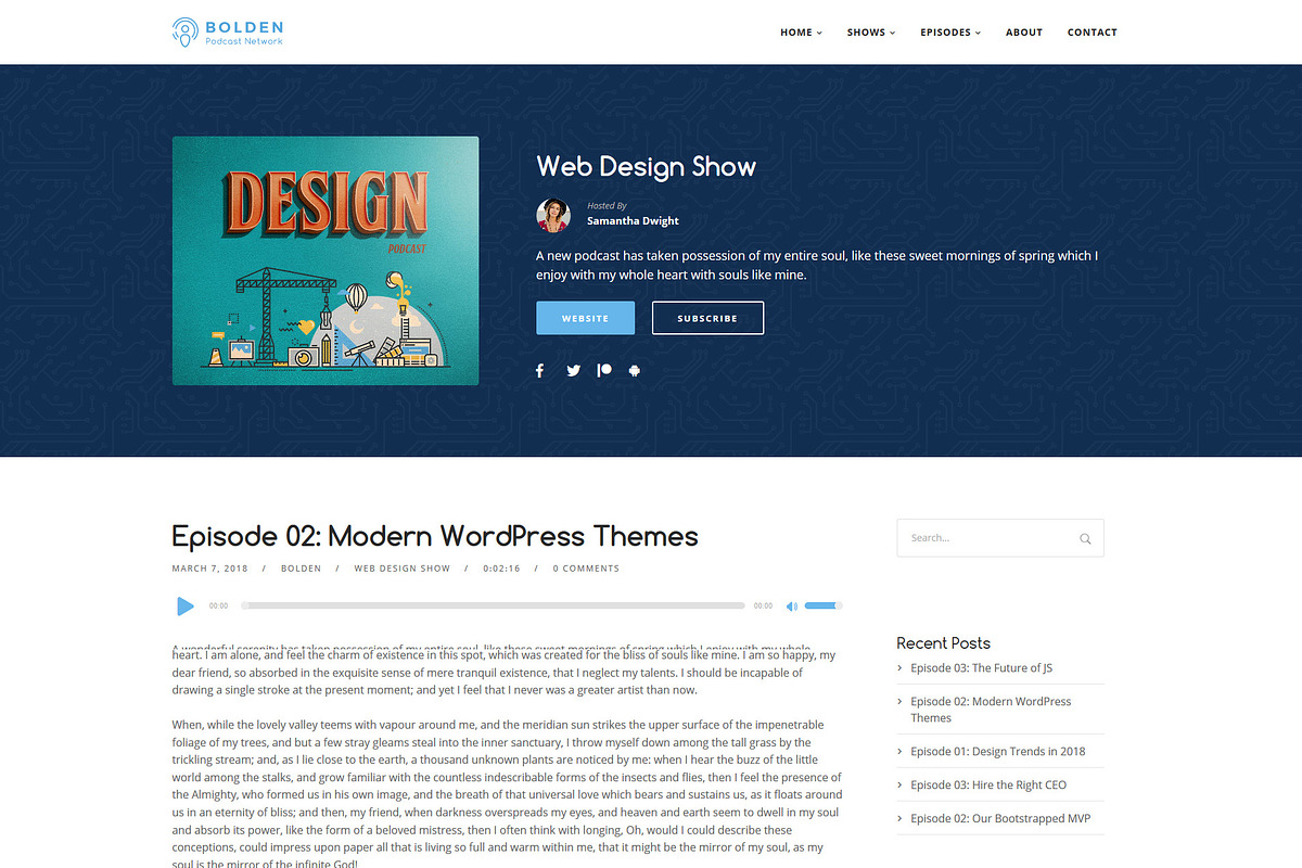Bolden Podcast Network Theme, a WordPress Template by SecondLineThemes (Photo 3 of 16)