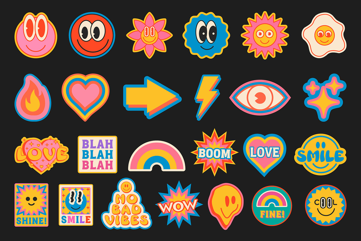 GROOVY VECTOR STICKERS, a Decorative Illustration by craftlove (Photo 3 of 4)