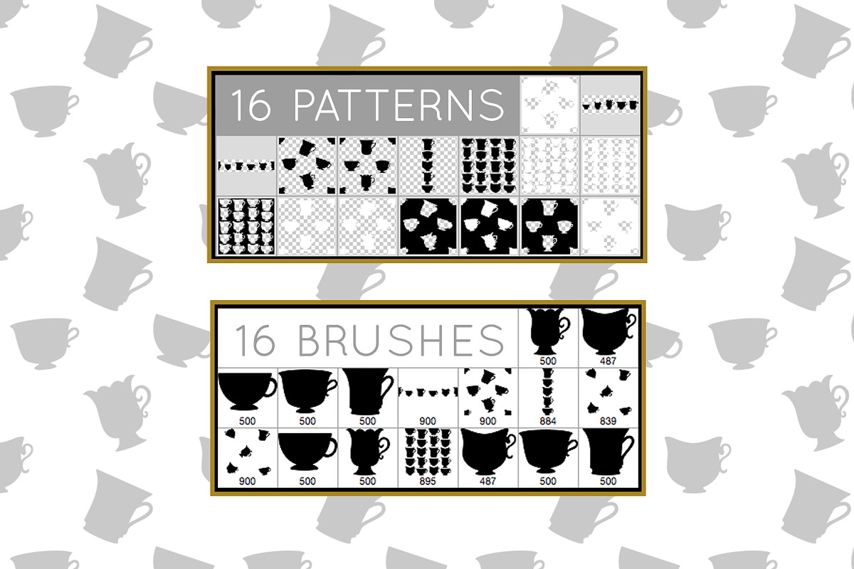 Teacups Brush and Pattern Pack, a Brushes & More by JennGravissFults Creates (Photo 2 of 2)