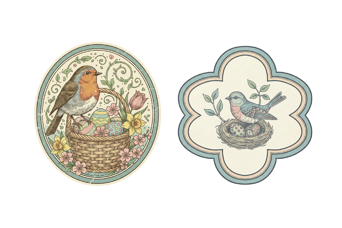 Vintage Easter Birds Label Printable, an Illustration by SinaCreation (Photo 4 of 6)