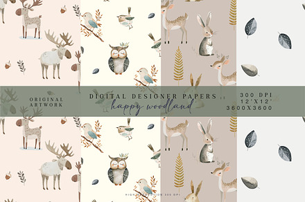 watercolor woodland  animals seamles