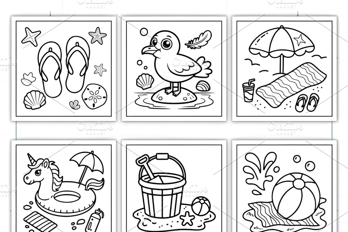 Bold Easy Cute Summer Coloring Pages, a Seasonal Illustration by Design Station (Photo 3 of 4)