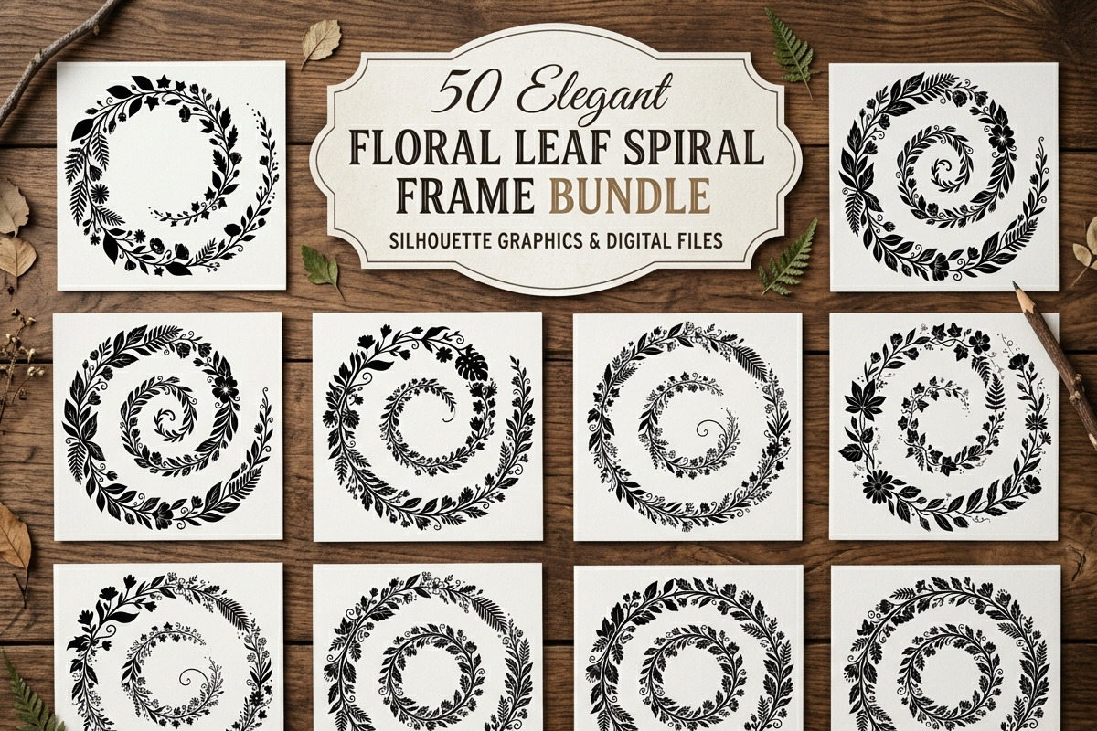 50 Elegant Floral Leaf Spiral Frame, a Decorative Illustration by Amazin_art (Photo 1 of 39)