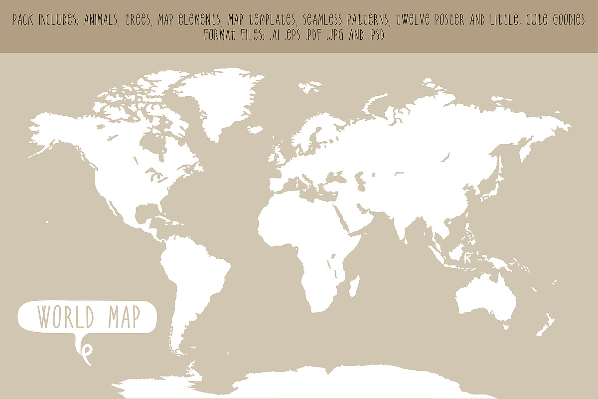 Cute Animals Vector World Map, an Animal Illustration by Pingebat (Photo 4 of 14)