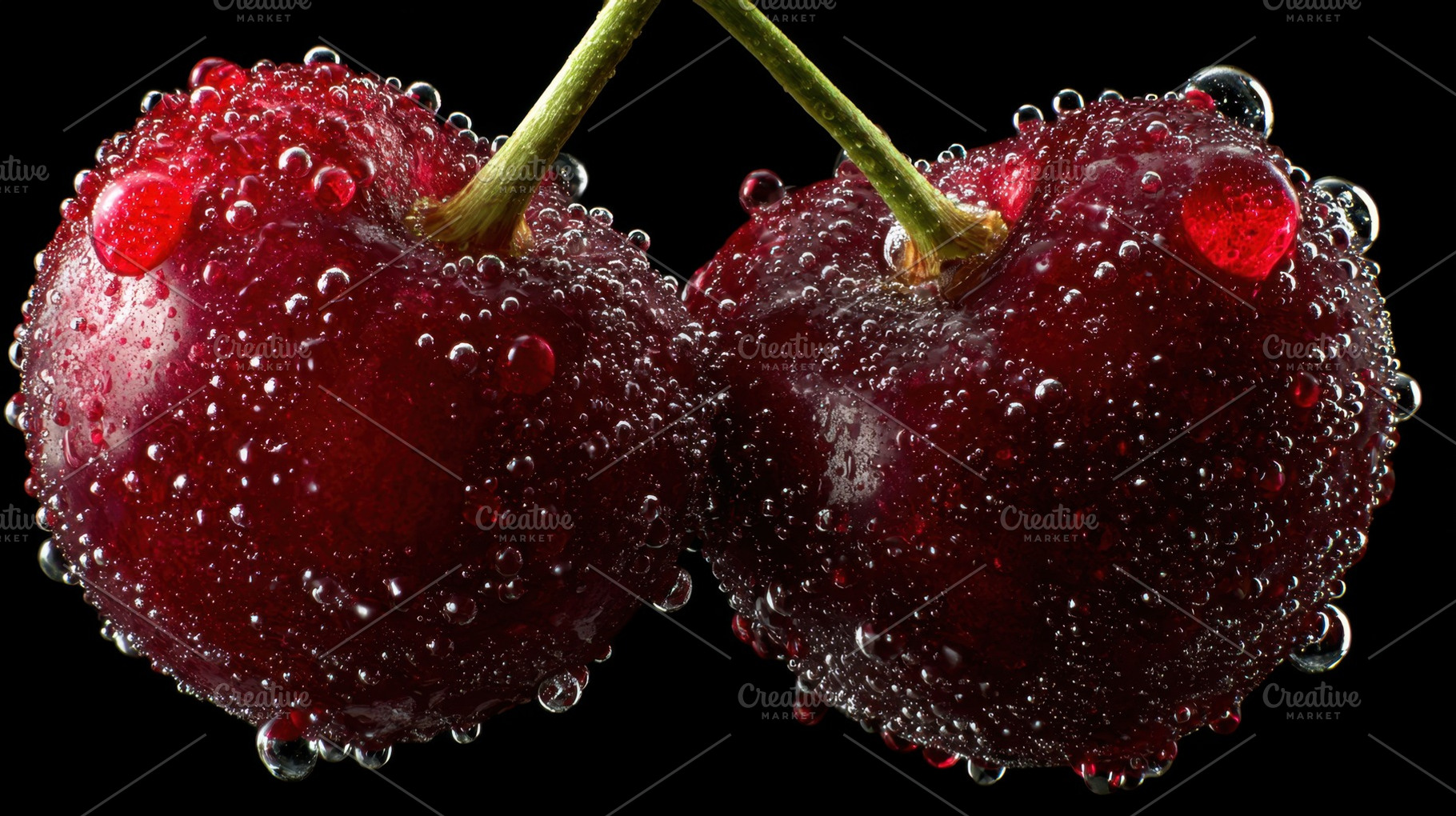 Fresh cherries with bubbles in water, a Photo by Beautiful things
