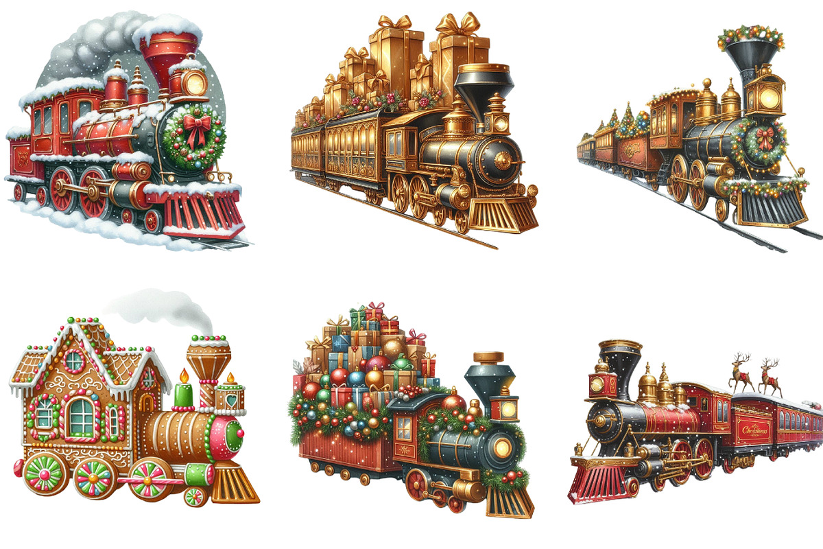 Christmas Trains Clipart P1, an Illustration by DreamArtGraphic (Photo 2 of 5)
