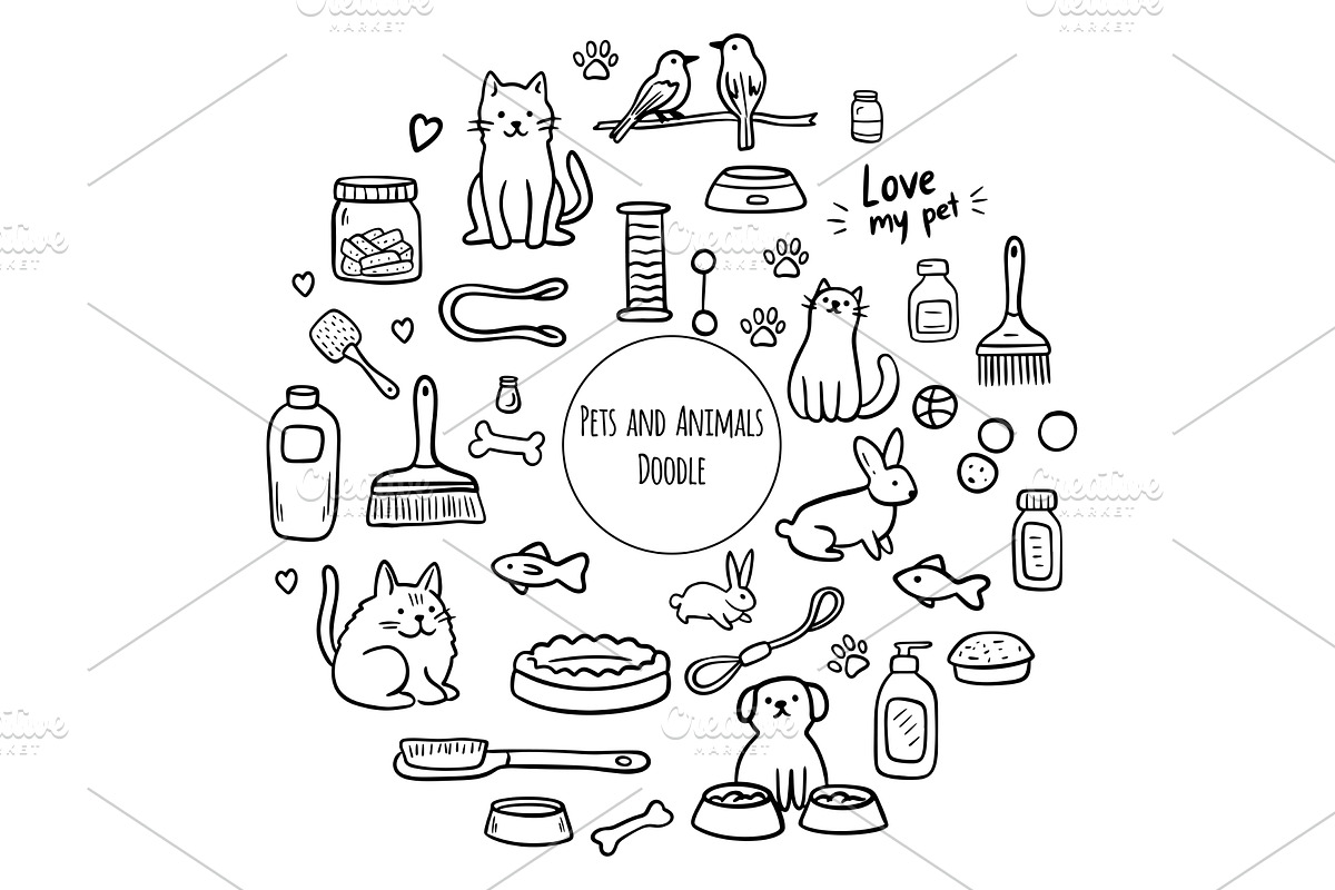 Hand drawn set of dog and pet, an Animal Illustration by Voodz_shop