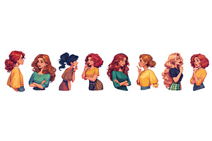 women talking cartoon set. girls, an Object Illustration by Stock-Smart-Start