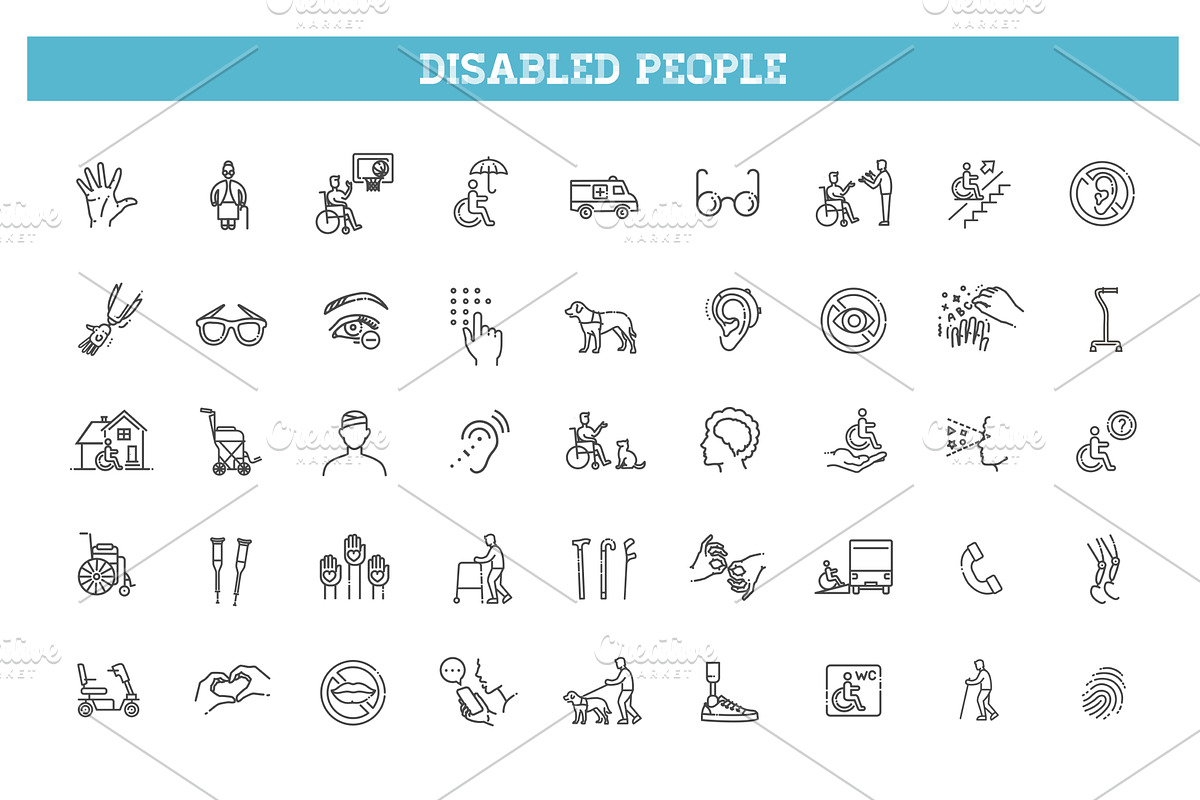 Disabled People outline Icons, an Outline Icon by Tettygreen (Photo 1 of 2)