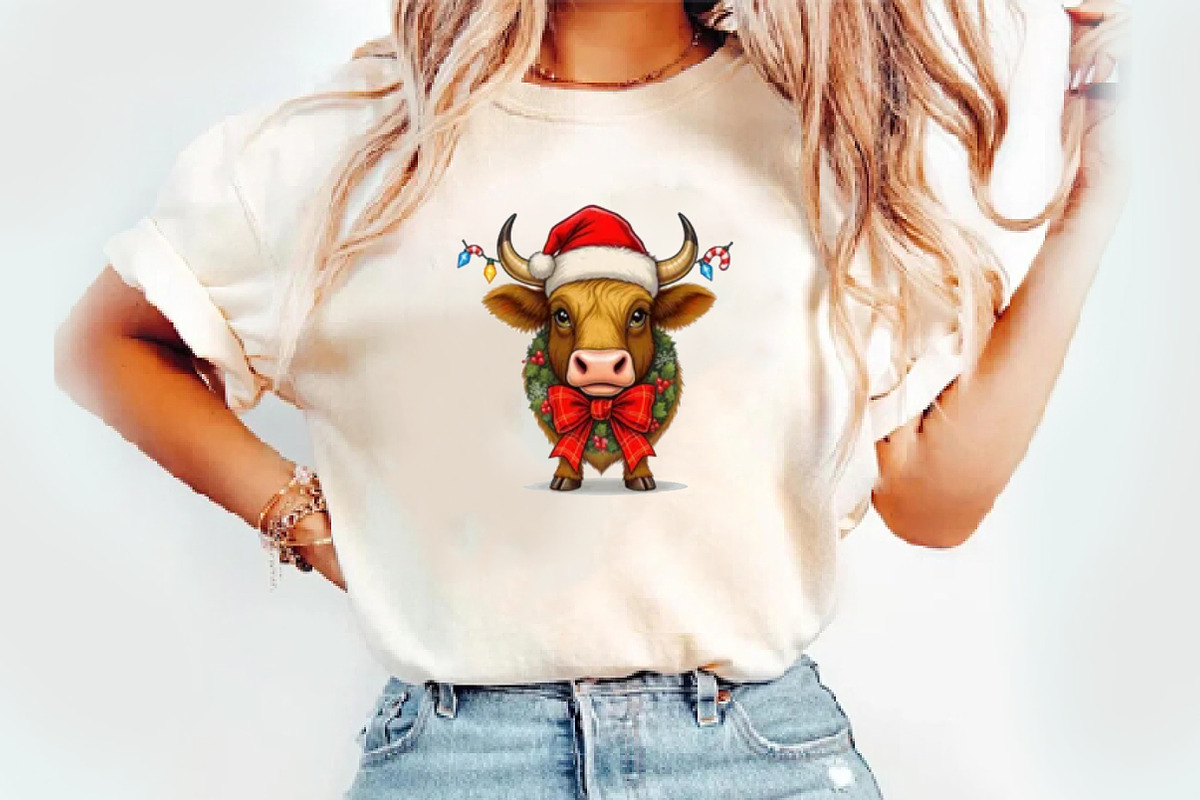 Christmas Cow PNG Sublimation, an Illustration by Watercolor design (Photo 4 of 6)