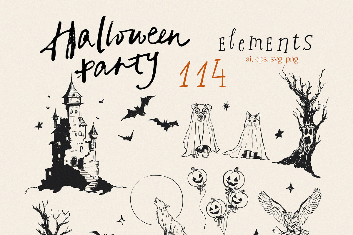 Halloween party vector cute graphics, an Object Illustration by Yuliya Derbisheva (Photo 8 of 13)