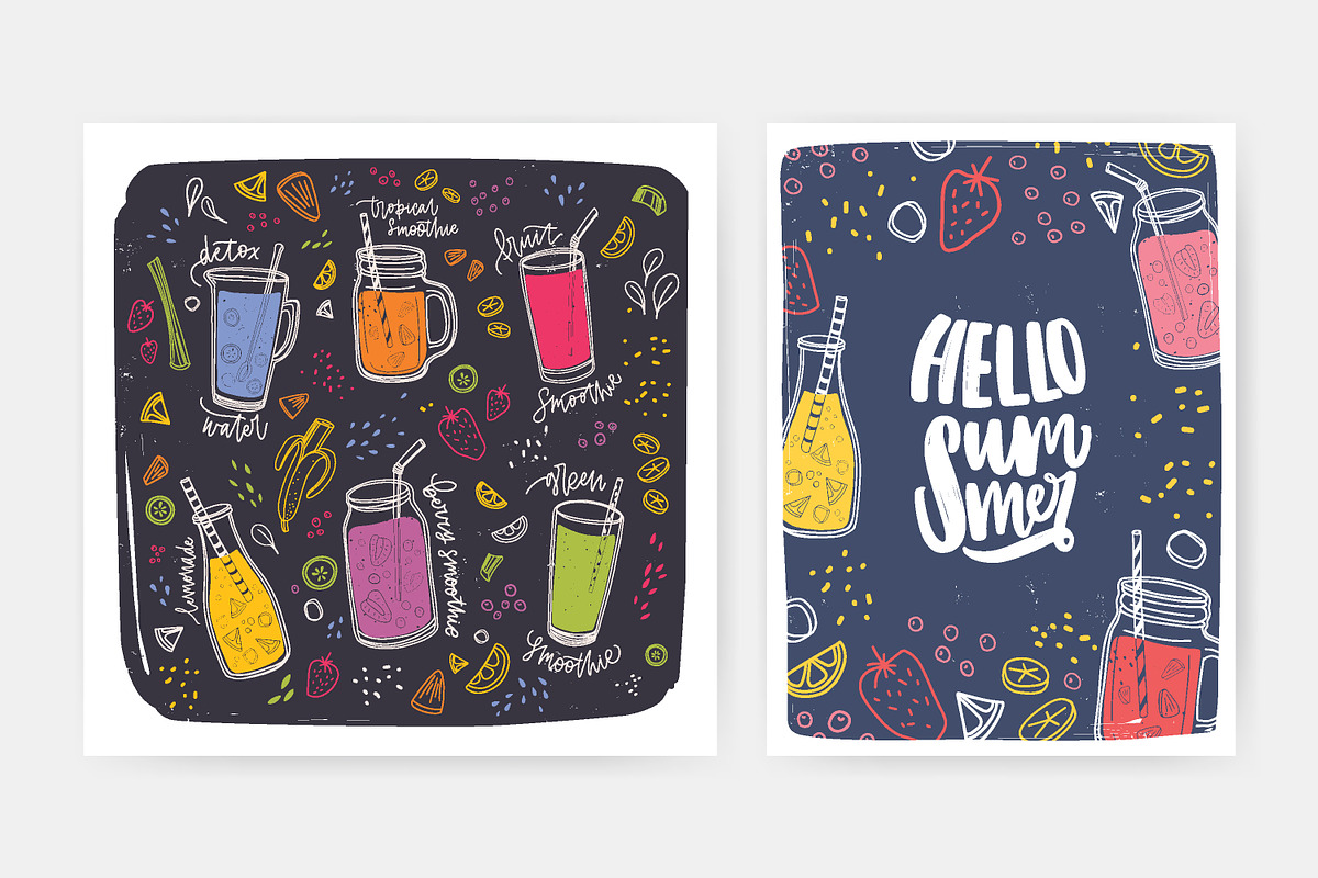 Smoothie drinks set + backgrounds, a Food Illustration by Good Studio (Photo 5 of 25)