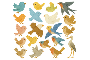 Colorful Birds Watercolor  Set, an Object Graphic by nikagraphic