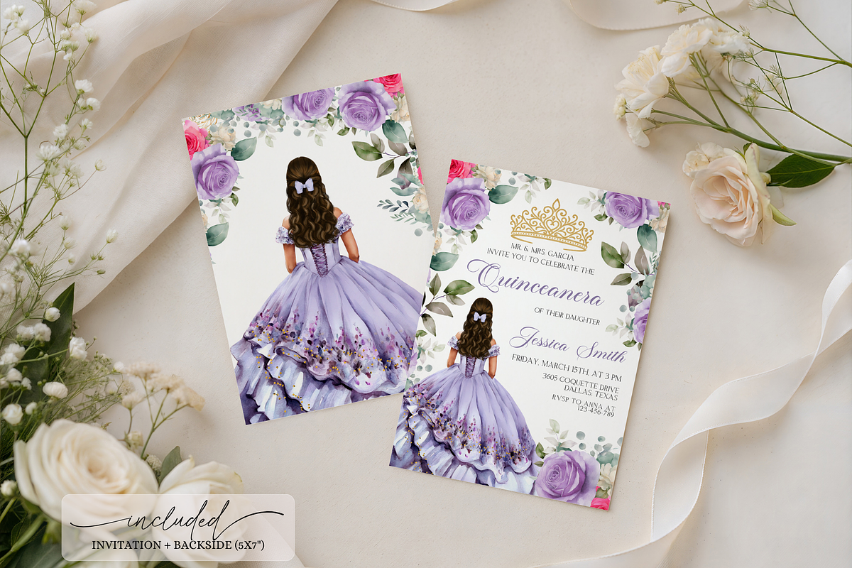 Elegant Purple Quinceañera Invite, a Templates & Theme by VeliusCreativeStudio (Photo 2 of 3)