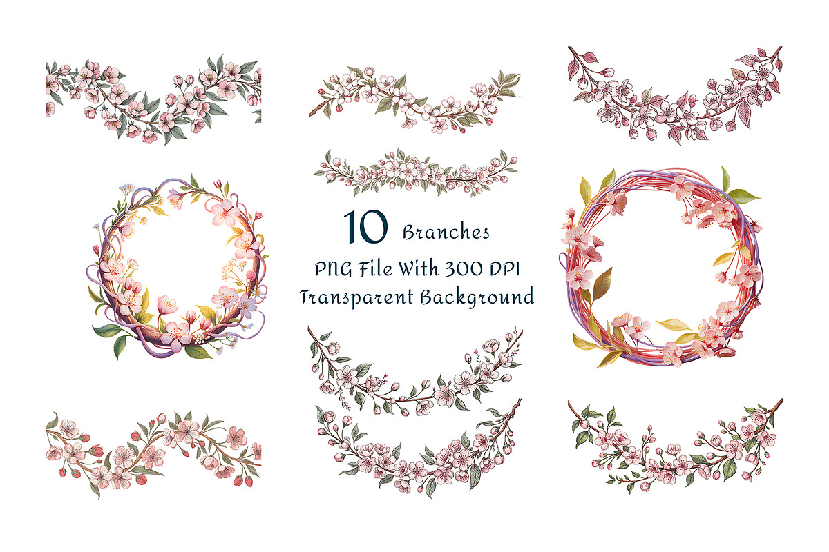 Cherry Blossom Watercolor Clipart, a Decorative Illustration by ForhadGFX (Photo 4 of 13)