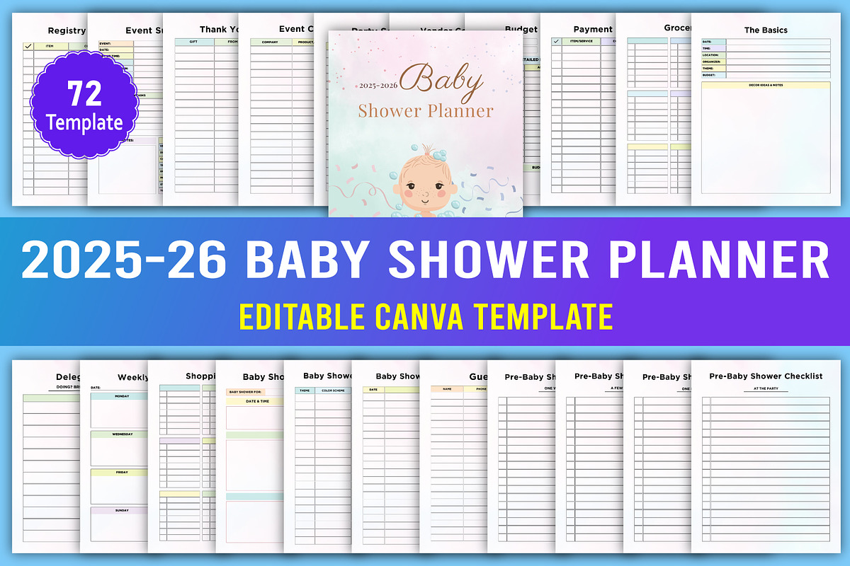 2025-26 Baby Shower Planner Canva, a Stationery Template by Designmela01 (Photo 1 of 8)