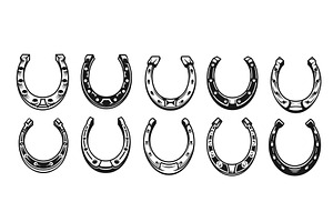 Vintage lucky iron horseshoes, a Decorative Illustration by Vector Tradition