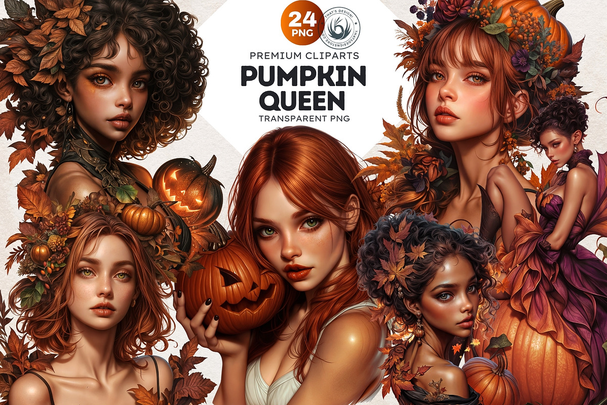 Pumpkin Queen Halloween clipart set, an Illustration by ThatsDesignArt (Photo 1 of 10)