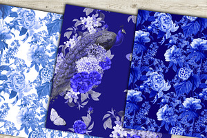 Blue Floral Digital Paper